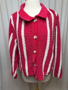 Buttermelon Soft Chenille Striped Women's Cardigan Sweater, Medium